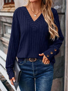 Ribbed V-Neck Long Sleeve T-Shirt - 6i6