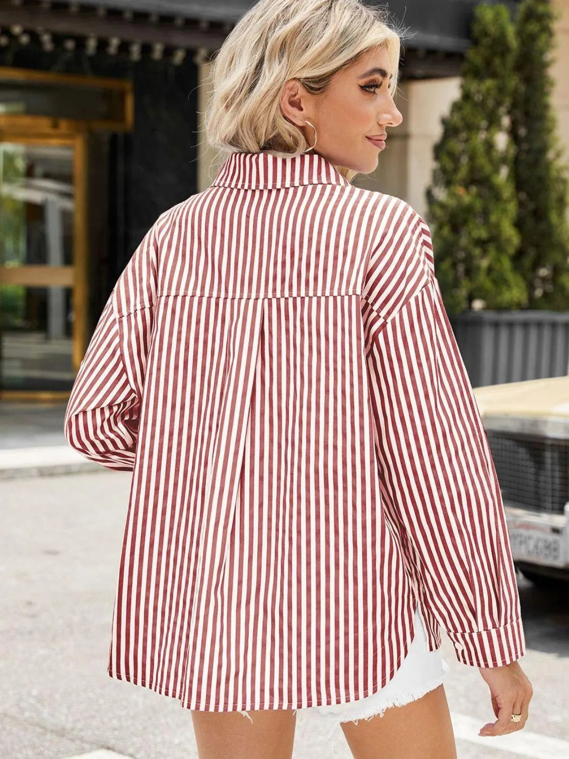 Striped Button Up Long Sleeve Shirt - 6i6