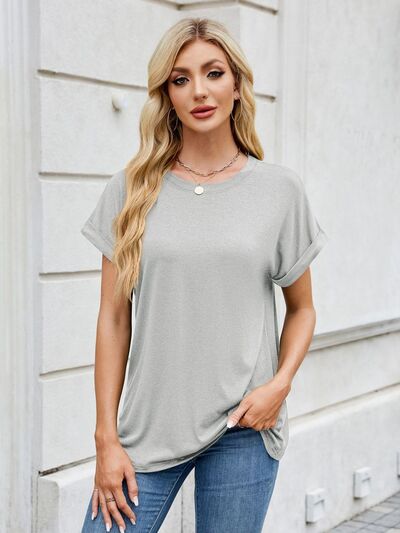 Florira Round Neck Short Sleeve T-Shirt for women from 6i6.com, a versatile and comfortable basic for everyday wear.