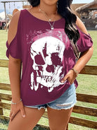 Plus Size Skeleton Graphic Round Neck Cold Shoulder T-Shirt - 6i6