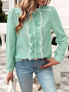 Textured Lace Detail Long Sleeve Shirt - 6i6