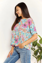 Double Take Floral Round Neck Babydoll Top - 6i6