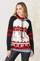 Double Take Full Size Christmas Drawstring Long Sleeve Hoodie - 6i6