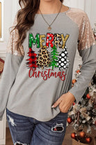 MERRY CHRISTMAS Sequin Round Neck Blouse - 6i6