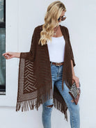 Fringe Hem Open Front Poncho - 6i6