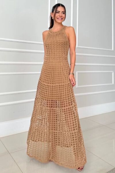 Hollowed-Out Sleeveless Maxi Dress for women from 6i6.com, perfect for breezy summer or evening wear.