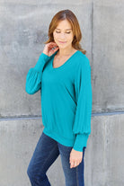 Basic Bae Full Size V-Neck Lantern Sleeve Top - 6i6