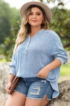 Plus Size Half Button Long Sleeve Blouse - 6i6