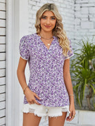 Floral Notched Neck Blouse - 6i6