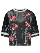 Sequin Football Round Neck Half Sleeve Top - 6i6