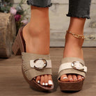 Buckle Trim Block Heel Sandals - 6i6