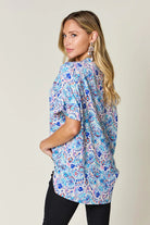 Double Take Full Size Printed V-Neck Short Sleeve Blouse - 6i6