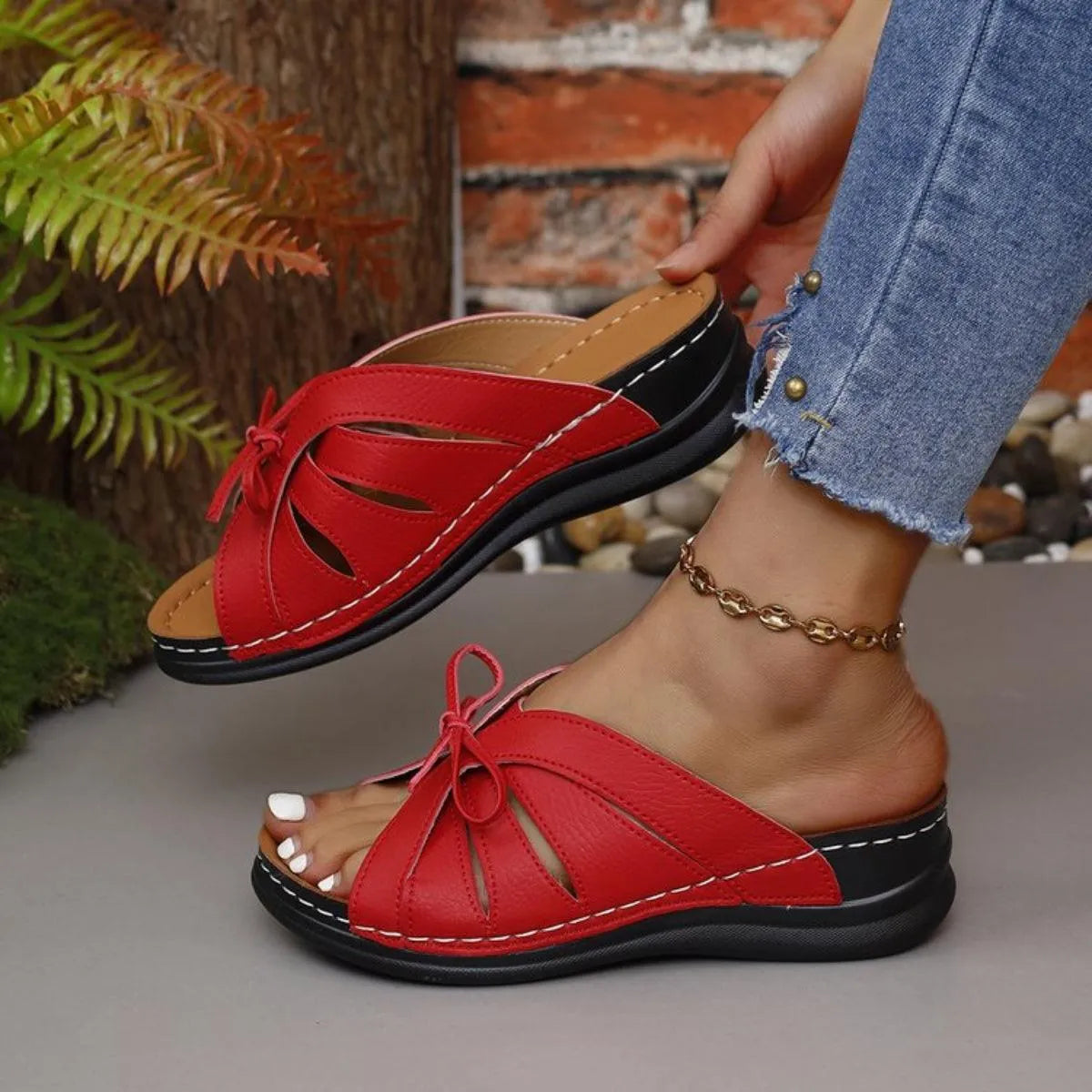 Tied Open Toe Low Heel Sandals - 6i6