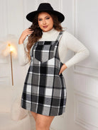 Plus Size Plaid Wide Strap Overall Dress - 6i6