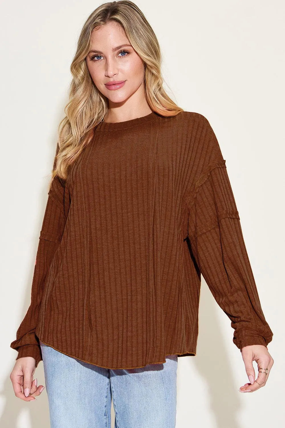 Basic Bae Full Size Ribbed Round Neck Long Sleeve T-Shirt - 6i6