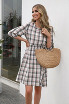 Plaid Round Neck Mini Dress - 6i6