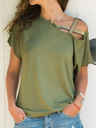 Asymmetrical Neck Short Sleeve T-Shirt - 6i6