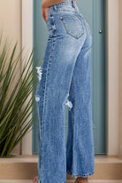 Distressed High Waist Bootcut Jeans - 6i6