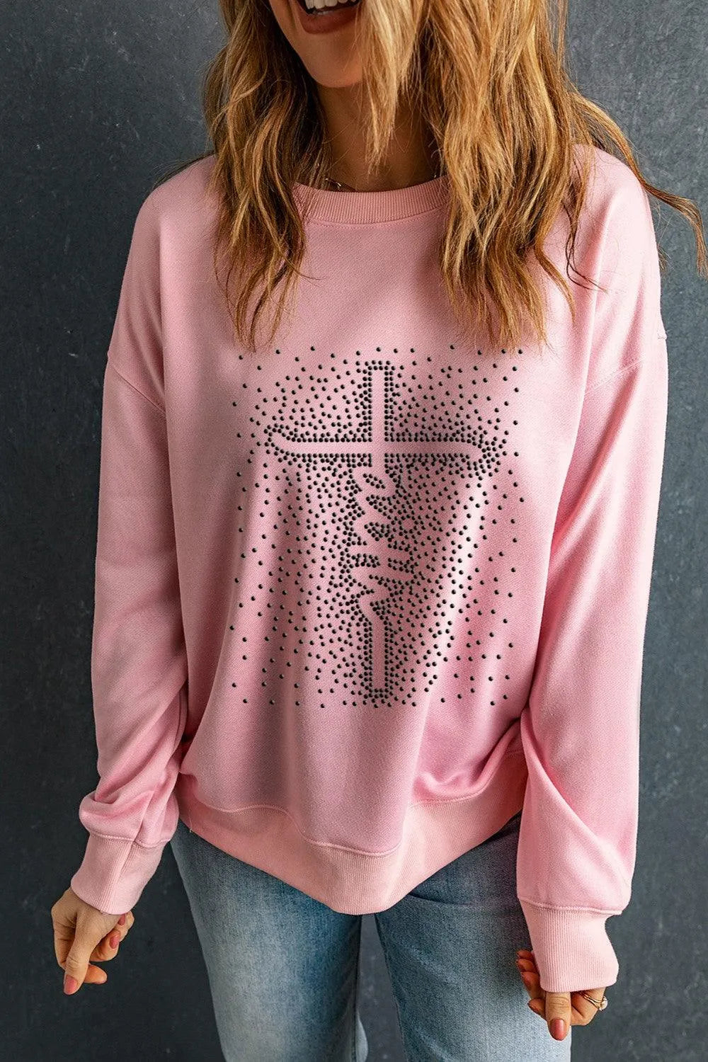 Graphic Round Neck Long Sleeve Sweatshirt - 6i6