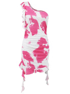 Ruffled Tie-Dye Single Shoulder Mini Dress - 6i6