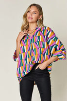 Double Take Full Size Geometric Notched Dolman Sleeve Top - 6i6