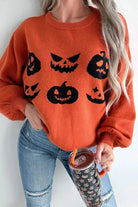 Pumpkin Pattern Round Neck Sweater - 6i6