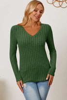 Basic Bae Full Size Ribbed V-Neck Long Sleeve T-Shirt - 6i6