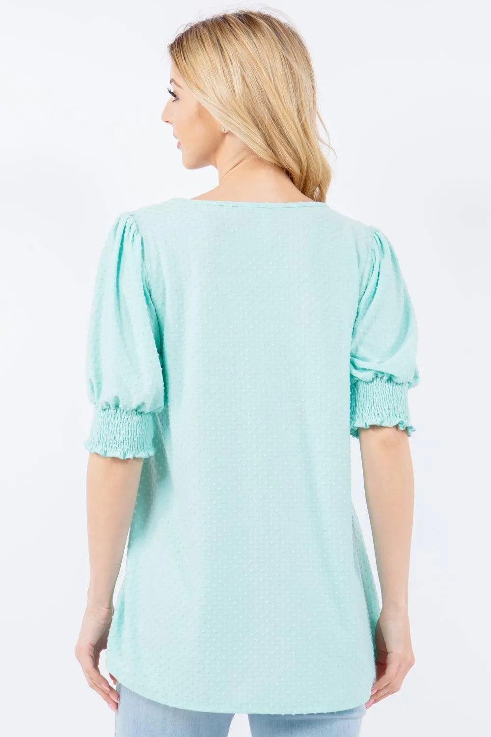 Celeste Full Size Swiss Dot Puff Sleeve Top - 6i6