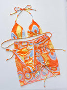 Multicolored Drawstring Ruched Three-Piece Swim Set - 6i6