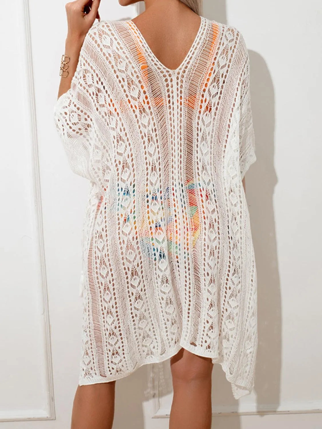 Openwork V-Neck Half Sleeve Cover-Up - 6i6