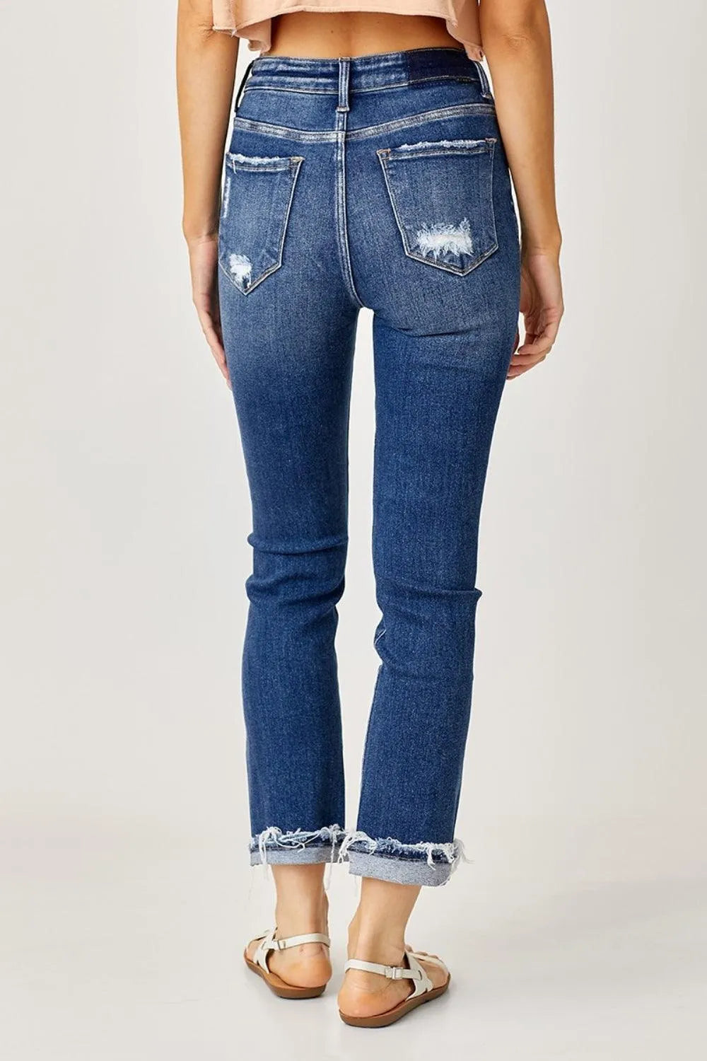 Risen Full Size High-Rise Frayed Cuffed Straight Jeans - 6i6