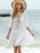 Tassel Lace Detail Half Sleeve Cover-Up Dress - 6i6