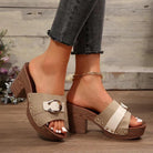 Buckle Trim Block Heel Sandals - 6i6