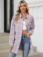 Plaid Collared Neck Long Sleeve Shirt - 6i6