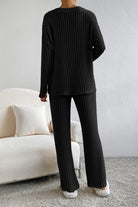 Ribbed V-Neck Top and Pants Lounge Set - 6i6