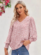 Printed V-Neck Lantern Sleeve Blouse - 6i6