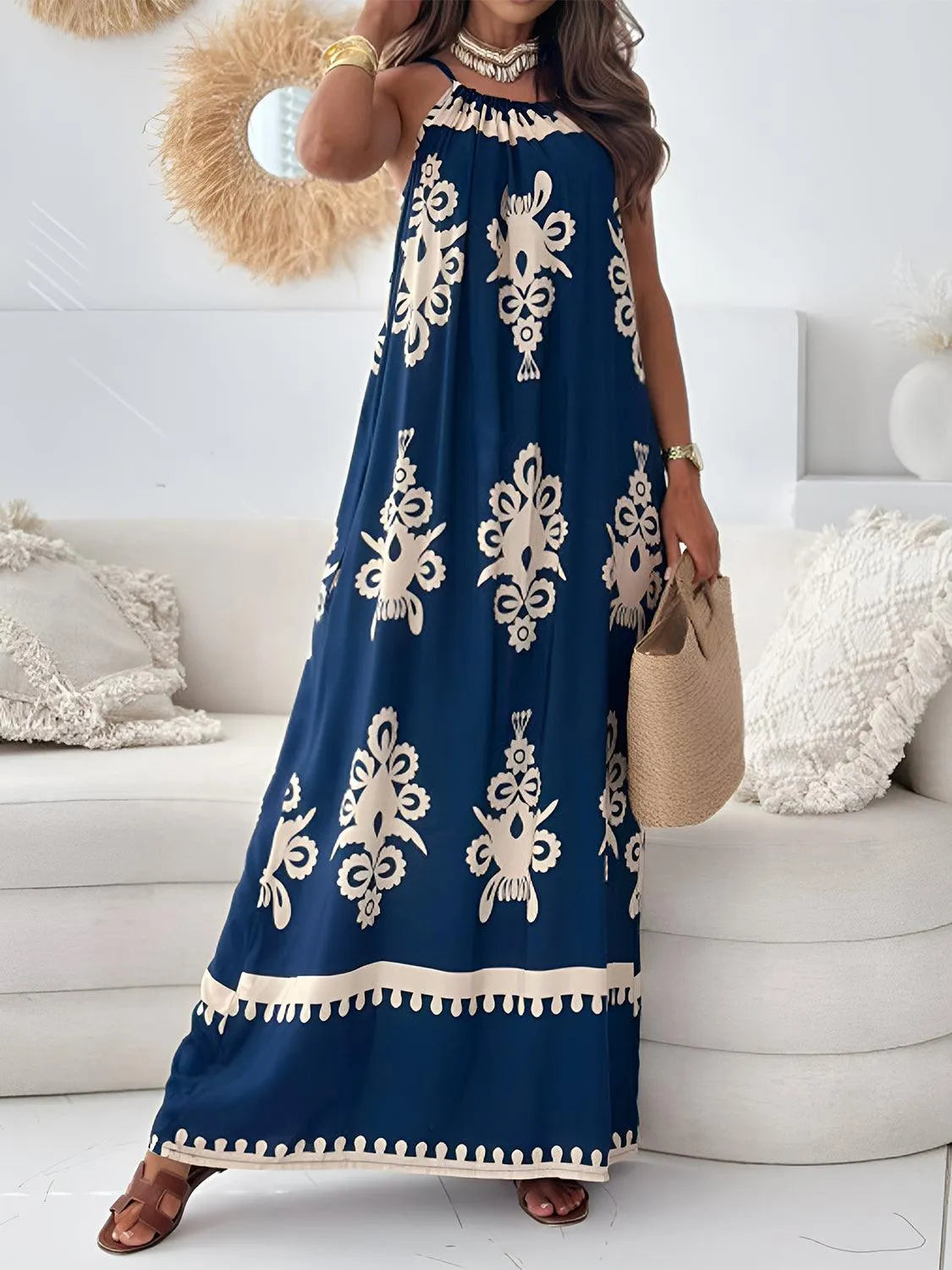 Printed Spaghetti Strap Sleeveless Maxi Dress - 6i6