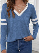 Heathered V-Neck Long Sleeve T-Shirt - 6i6