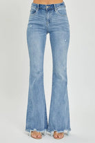 Risen Full Size High Rise Frayed Hem Flare Jeans - 6i6