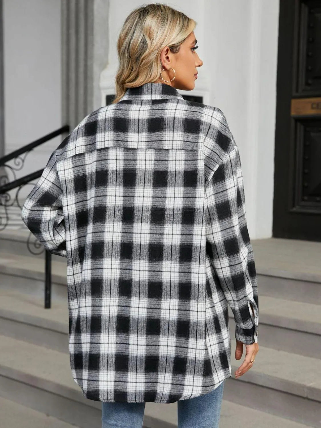 Plaid Collared Neck Long Sleeve Shirt - 6i6