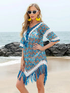 Fringe V-Neck Half Sleeve Cover-Up - 6i6