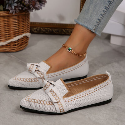 Knitted Slip-On Flats with Bow for women from 6i6.com, offering chic and comfortable everyday footwear.