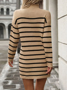 Striped Mock Neck Long Sleeve Mini Dress - 6i6