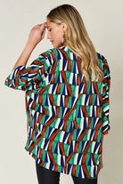 Double Take Full Size Geometric Notched Dolman Sleeve Top - 6i6