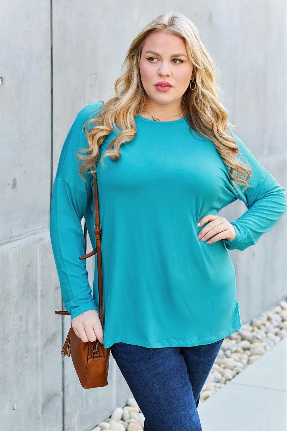 Basic Bae Full Size Round Neck Dropped Shoulder T-Shirt - 6i6