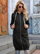 Full Size Zip-Up Longline Hoodie with Pockets - 6i6