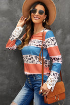 Leopard Color Block Lace Detail Blouse - 6i6