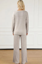 Ribbed V-Neck Top and Pants Lounge Set - 6i6