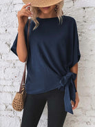 Knotted round neck half sleeve blouse with a trendy knot detail for a chic and casual look, available at 6i6.com