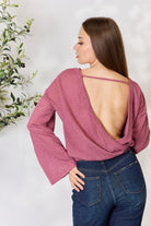 Culture Code Full Size Waffle-Knit Round Neck Long Sleeve Blouse - 6i6